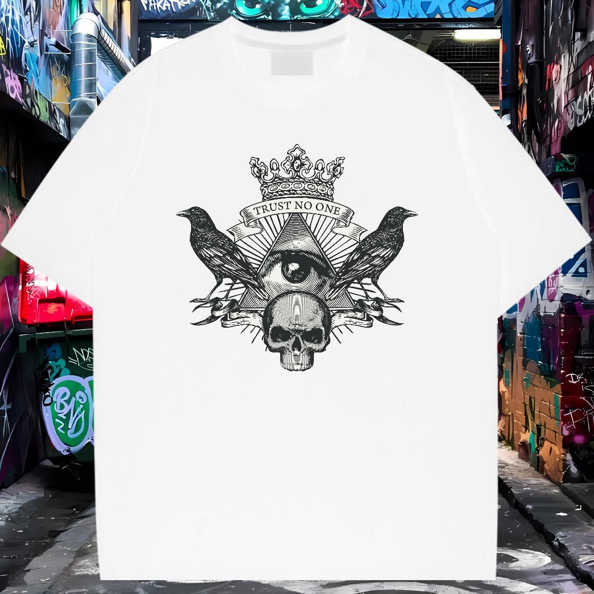 Wholesale T Shirt For Man 230g Pure Cotton skull Street Custom Anime Crew Neck Tshirts Classic Tees Shirts