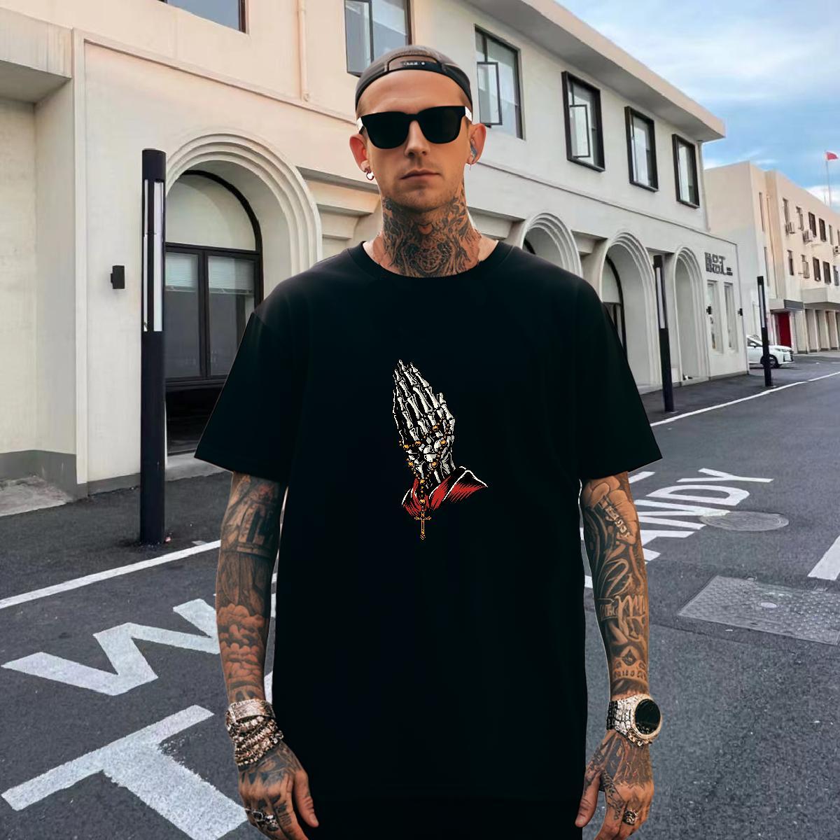 Wholesale Mens T Shirts 100% Cotton 230g skull Street wear Hip Hop DIY Printed Round Neck Short Sleeve Mens Tshirts 2024 Clothings