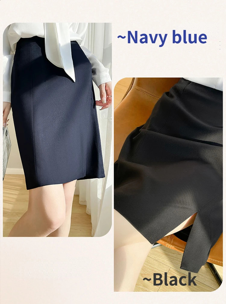 Black Skirt Womens Spring and Summer Acetate Silk Slim Mid-length One-step Skirt Split A-line Skirt Professional Suit 240823