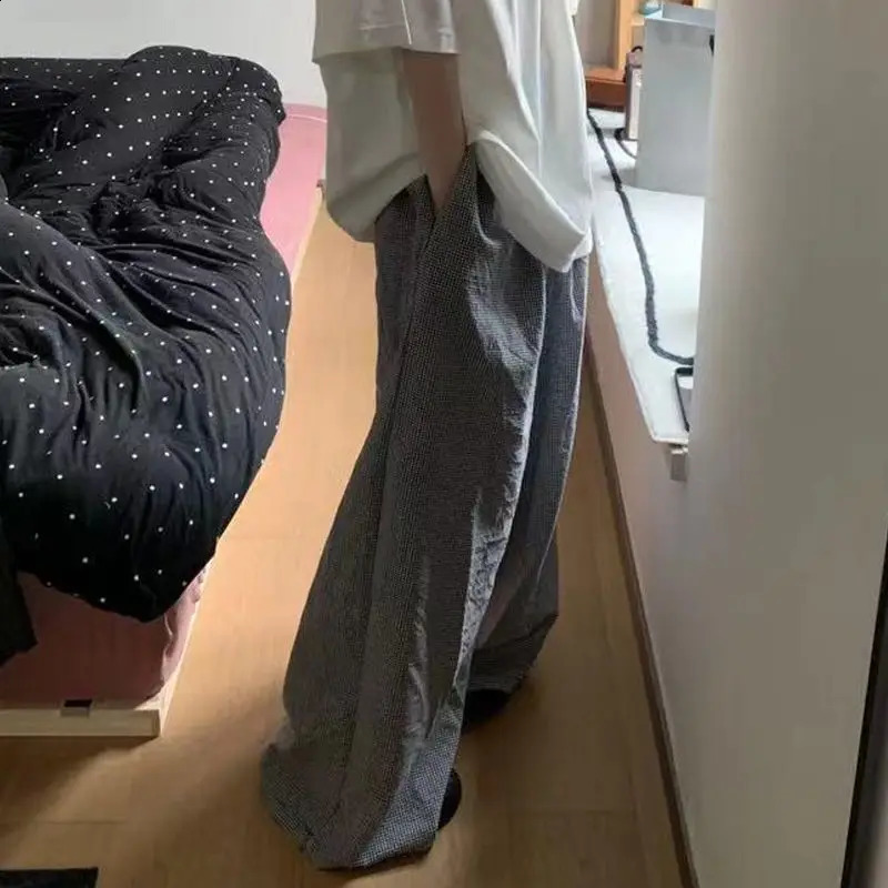 Deeptown Harajuku Striped Plaid Pants Women Korean Oversized Wide Leg Casual Trousers High Waist Summer Jogger Vintage Fashion 240822