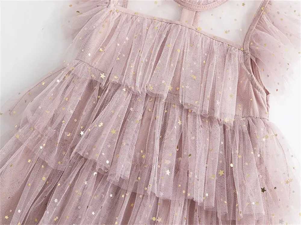 Sparkling baby summer dress 3 6 8 Yrs ruffled elegant birthday party princess dress casual sheer girl children layered dress W240823