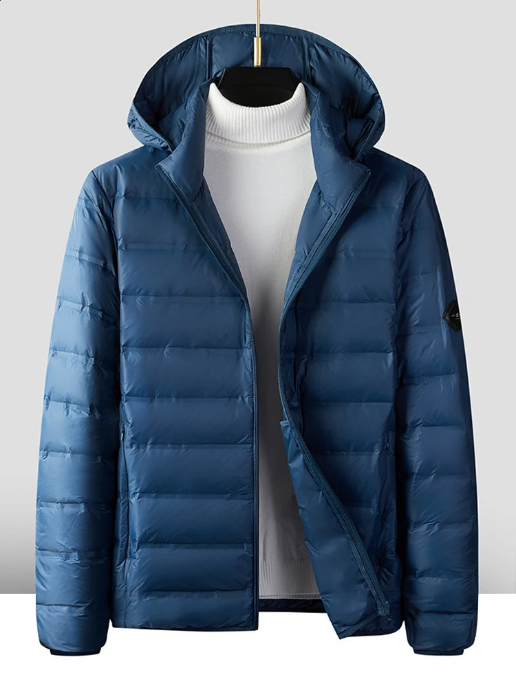 80% white duck down paddle winter jacket mens lightweight hooded windproof casual warm Plus size 8XL 240822