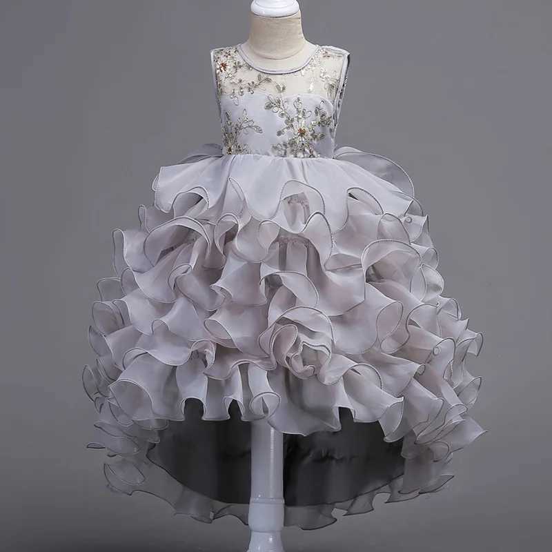 Embroidered baby girl princess flower wedding Christmas party Tutu dress childrens elegant vest 3-15 years old teenagers W240823