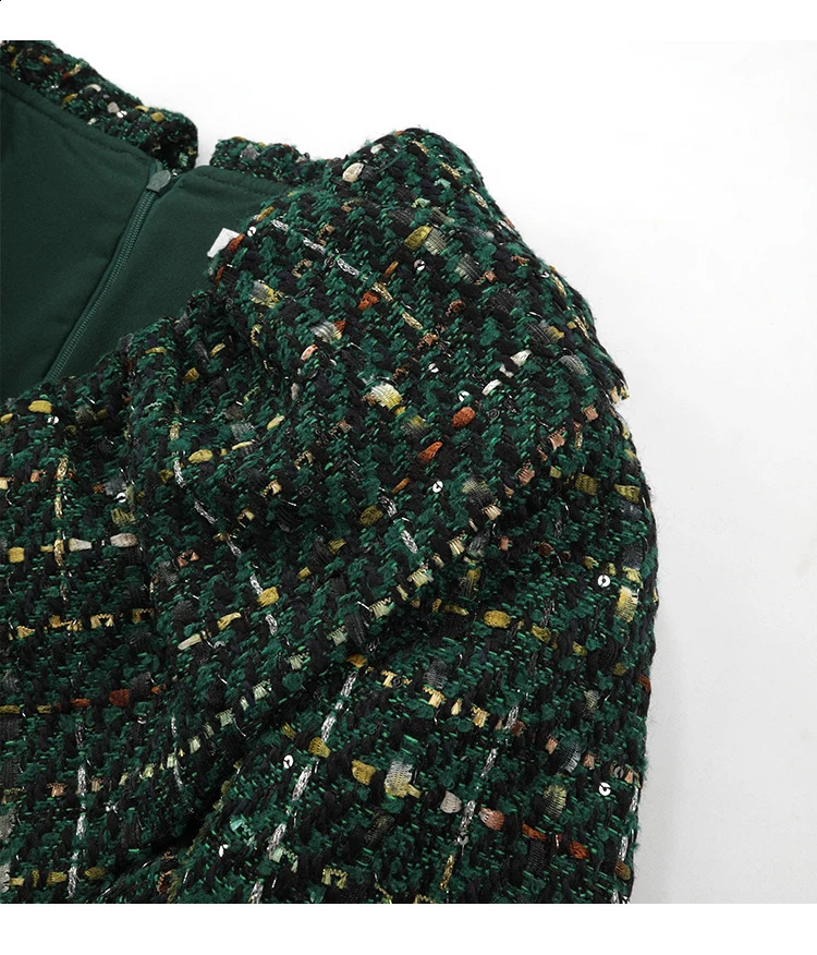 High-End Large Lapel Tweed Dress Autumn Winter High Waist Slim Long Sleeve Dress Office Lady Elegant Feminine Dresses 240823