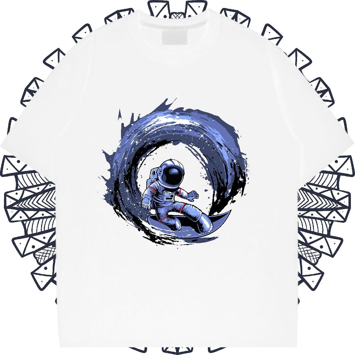 Soft Woman Tshirt 230g 100% Cotton cosmonaut Casual Daily Wear Womens T Shirts Crew Neck Breathable White Plus Size Tees Shirts