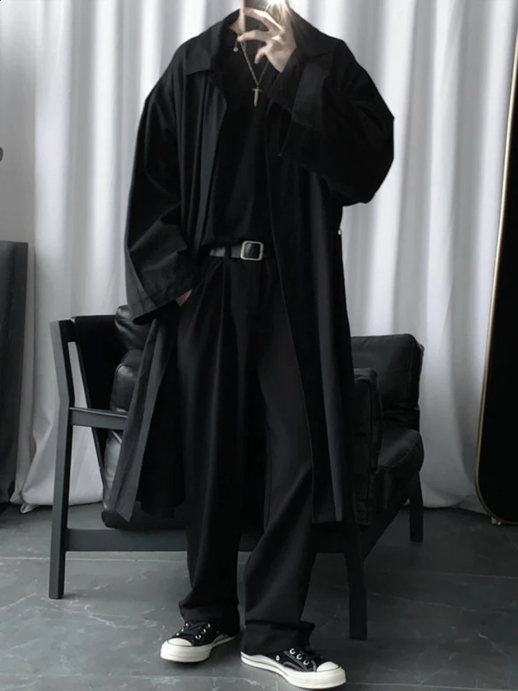 Spring Mid-length Trench Coat Mens All-match Loose Coat Hong Kong Style Trendy Personality Handsome Over-the-knee Coat 240822