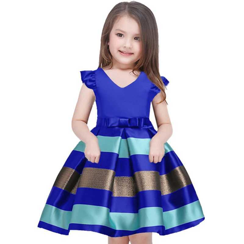 New Girl Striped Small Sleeves Bow Colorful Dress Birthday Party Flowers Boy Sweet Cute Dress W240823