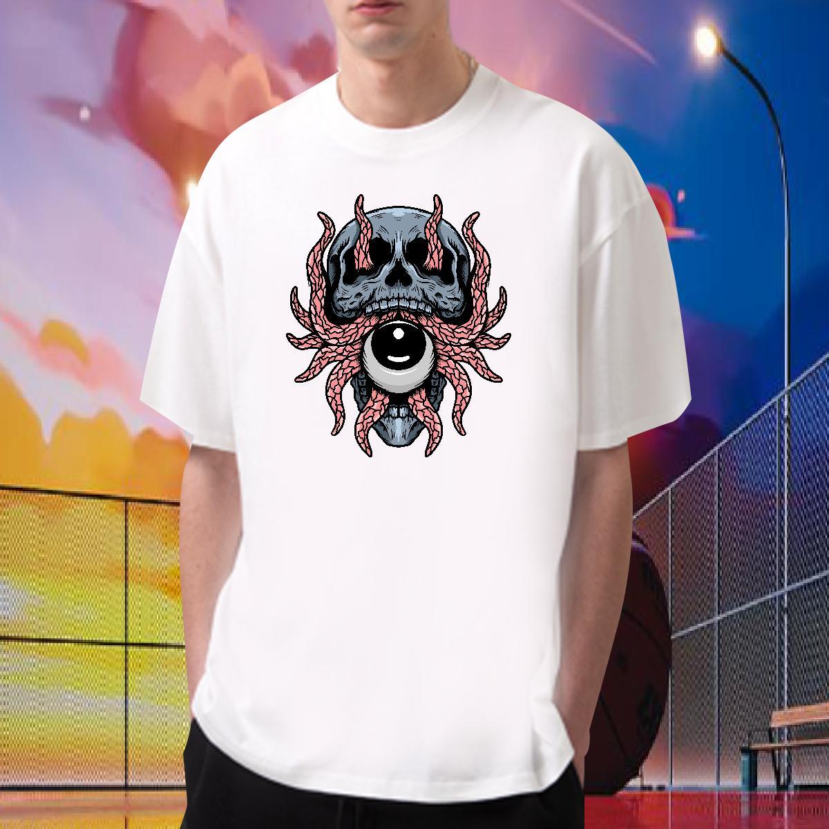 High Quality T Shirts Men 100% Cotton 230g skull Sports Casual Asian Size O-Neck Short Sleeve Men Tops Tees Wholesale Top Tees