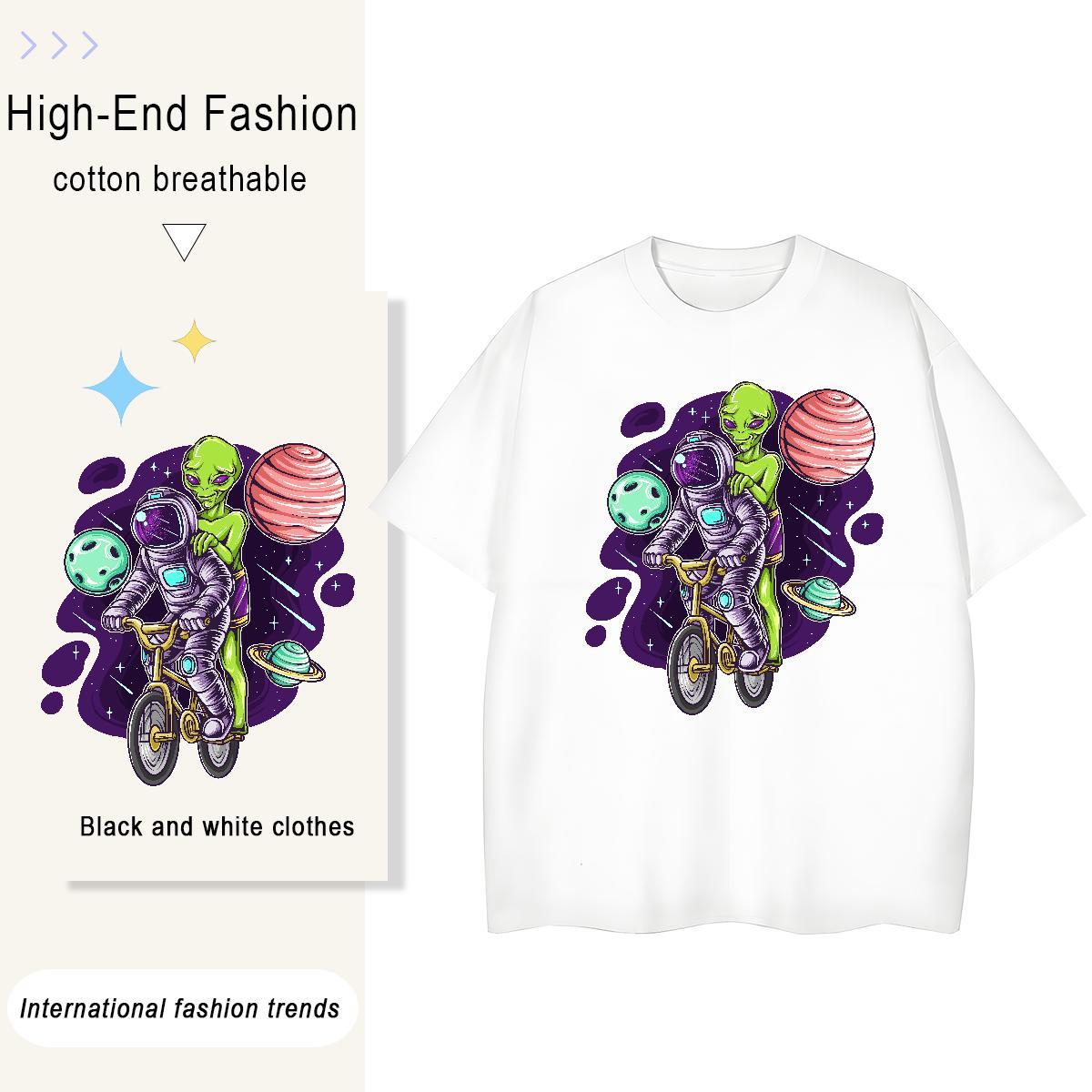 5A Women Tees 100% Cotton 230g cosmonaut Daily Outfit T Shirts Women Breathable Crew Neck Custom Cartoon Tops Shirt