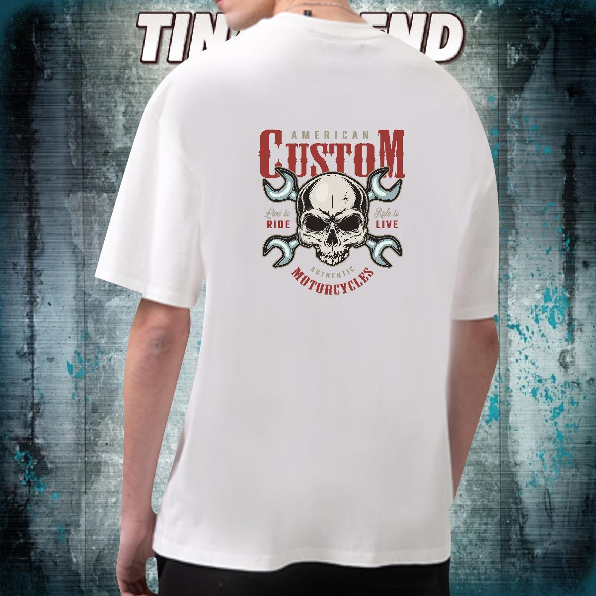 Cool Design T Shirts Men 100% Cotton 230g skull Hip Hop Black White Crew Neck Couples T Shirts 2024 DIY Polos