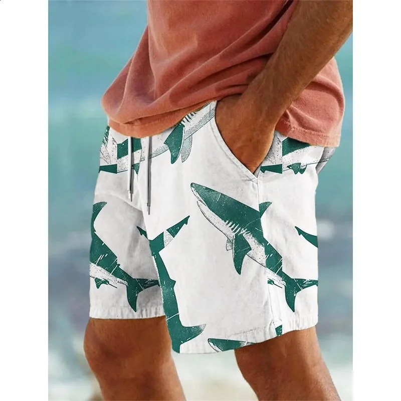 3D Print Shark Swim Trunks For Men Ocean Animal Pattern Board Shorts Summer Fashion Casual Loose Street Breathable Beach 240823