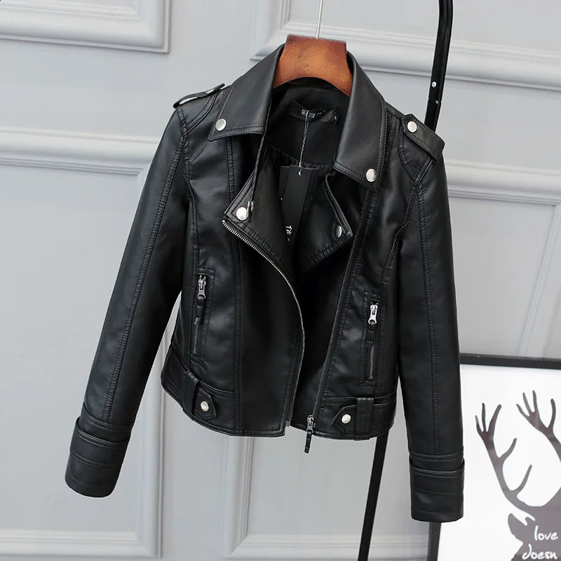 Korean Version of Slim PU Leather Jacket Womens Motorcycle Leather Short Coat 240822