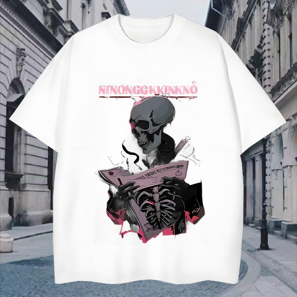 Loose T-Shirts for Men 230g Cotton skull Casual Beach DIY Crew Neck Tshirt for Man Woman Designer Tops Tees
