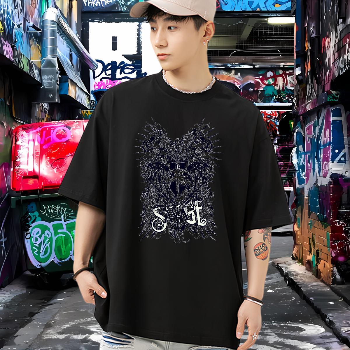Loose Fit T-Shirts 100% Cotton 230g skull Sports Casual DIY Printed Breathable Short Sleeve Men Tshirts Fashion Designer Wear