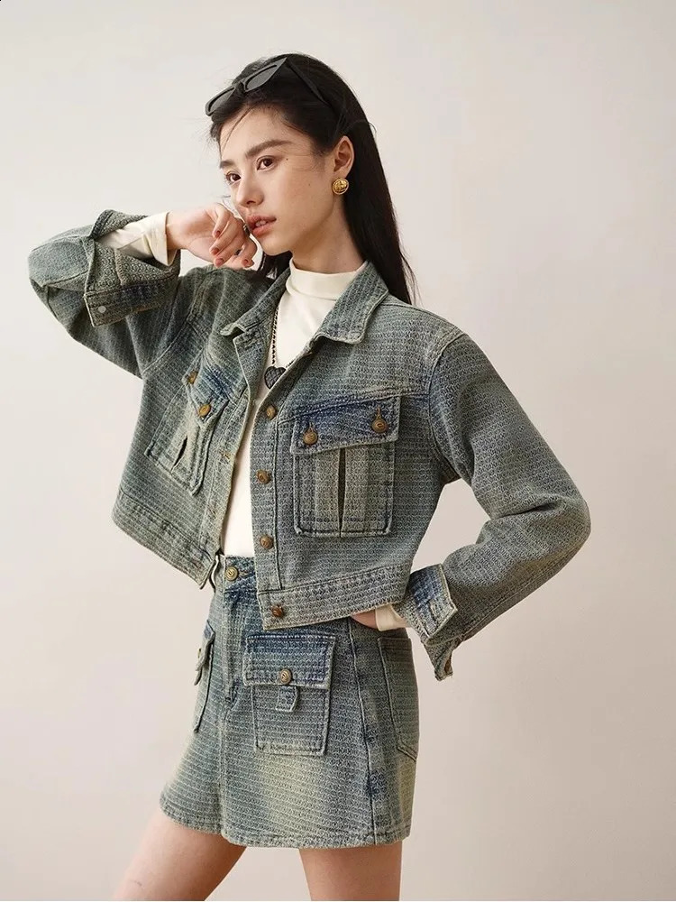 Womens cow fashion set retro n short jacket casual slimming short skirt two-piece set 240823