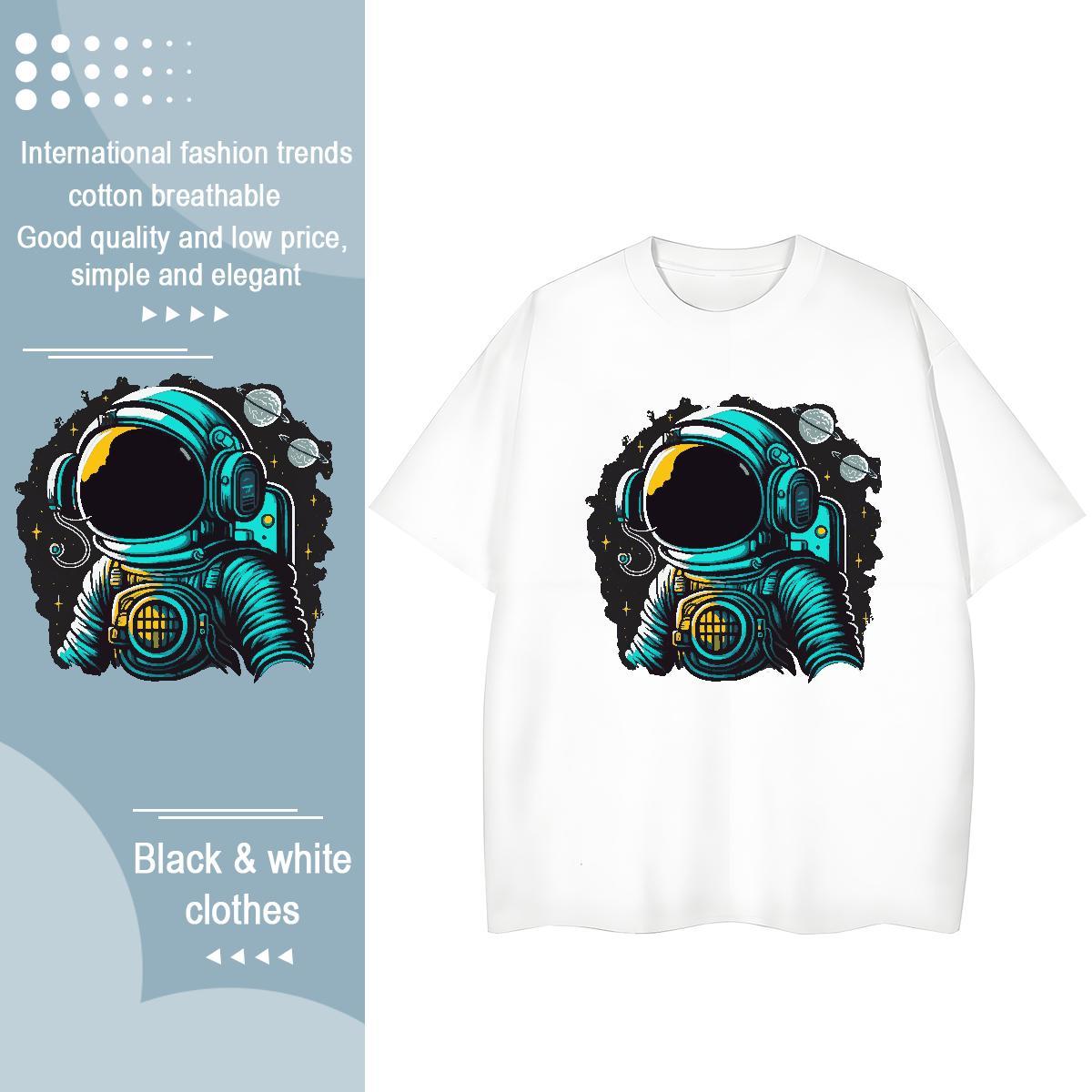 Loose Tshirt for Man Woman 100% Cotton 230g cosmonaut Beach T Shirts Women Breathable Custom Cartoon Tee Shirt