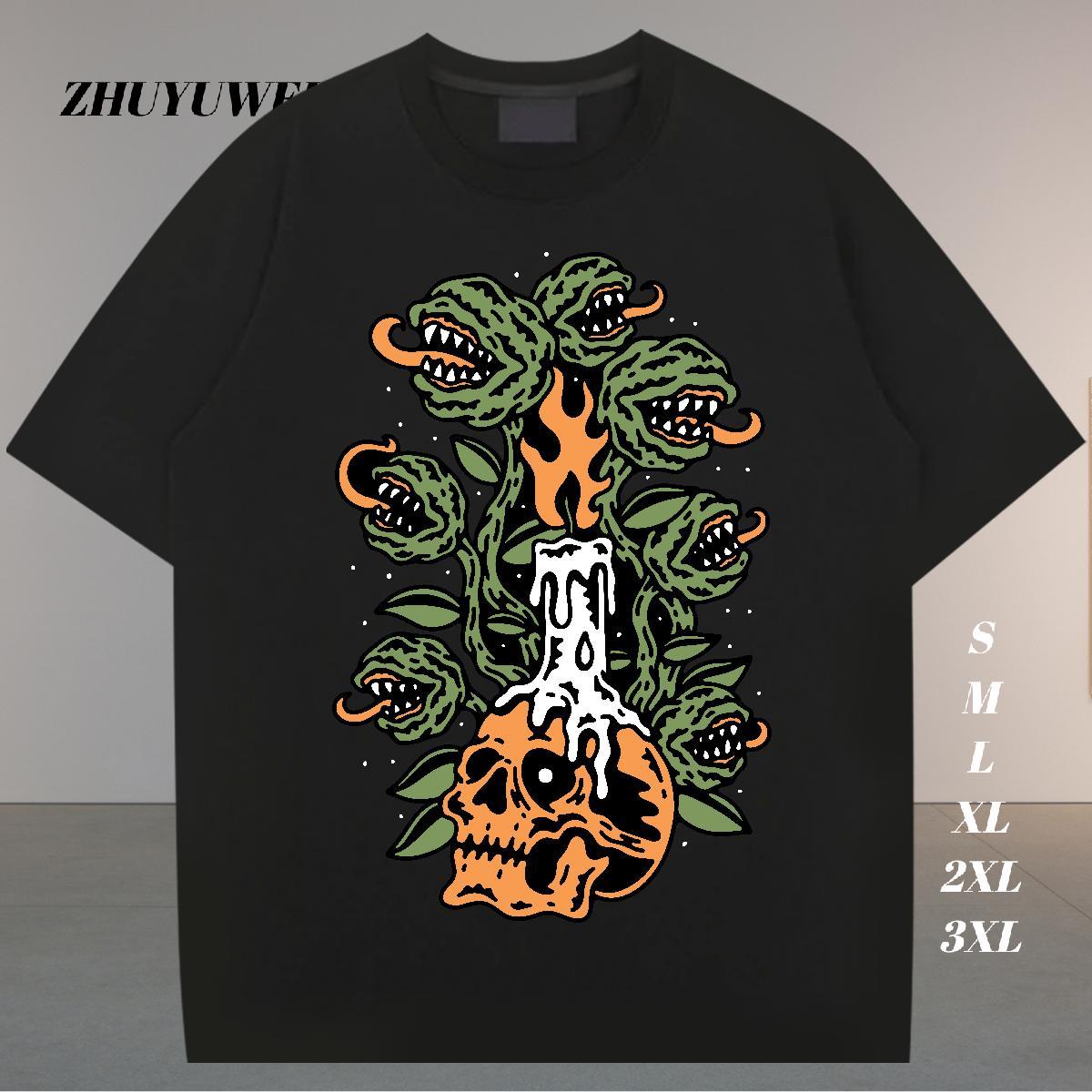Classic Mens T Shirts 230g 100% Cotton skull High Street Hip Hop Customized Print Crew Neck Breathable Men Tops Tees Free Shipping Tshirts