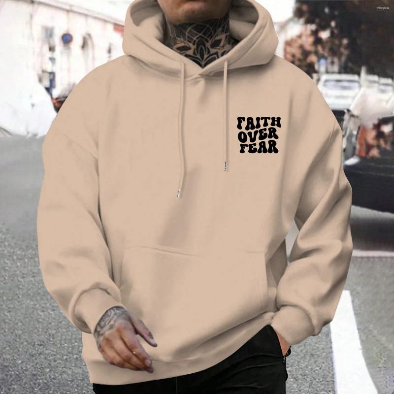 Men's Hoodies FAITH OVER FEAR Hoodie Casual Letter Print Hooded Sweatshirt Pullove White For Male Unisex Long-sleeved