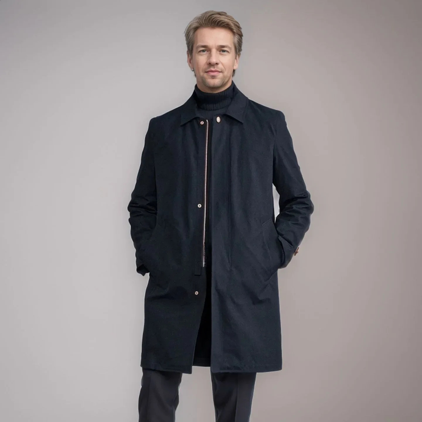 Korean Style Trendy Mens Solid Color Mid-Long Windbreaker for Spring and Autumn Outdoor Simple Commuting Coat S-XXL 240822