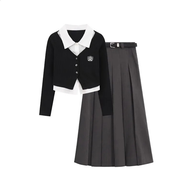 Women Two-piece Set of High-grade Temperament Light Mature Style Retro Spice Sweater Knit Pleated Skirt Gentle Little Fragrance 240823