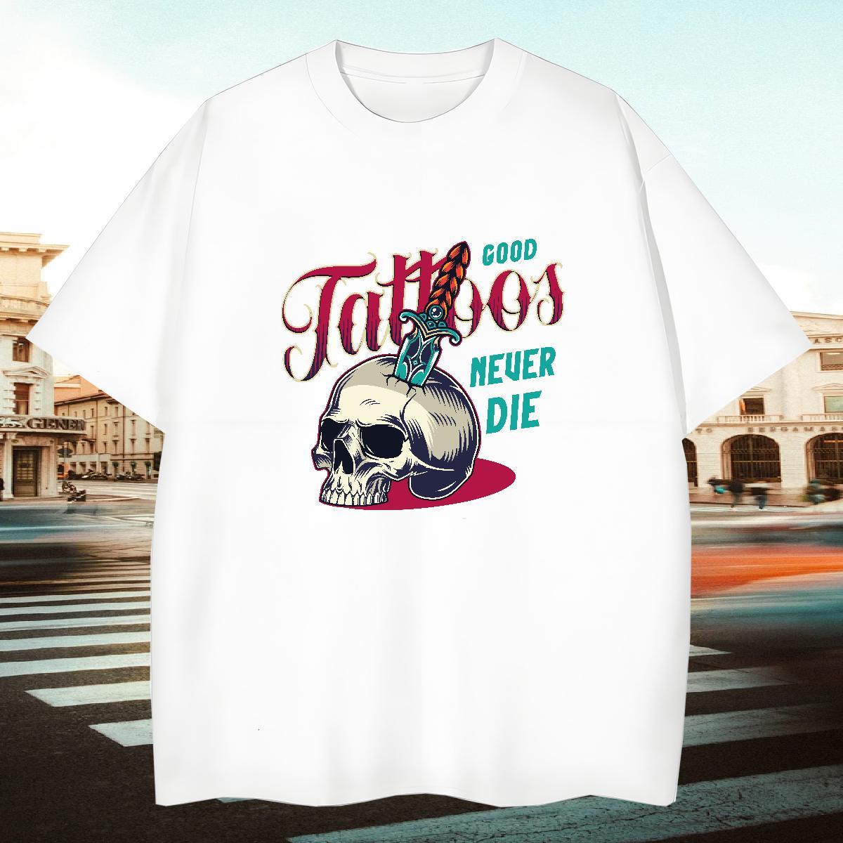 Unisex T Shirt For Man 230g 100% Cotton skull Beach Plus Size Custom O-Neck Short Sleeve Couples T Shirts 2024 DIY Tees