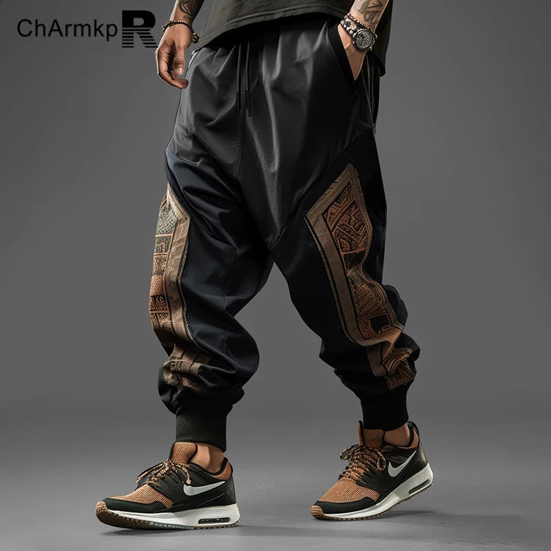 Summer Long Pants Men Clothing Vintage Ethnic Pattern Patchwork Drawstring Waist Loose Pants Trouser Streetwear Sweatpant 240823