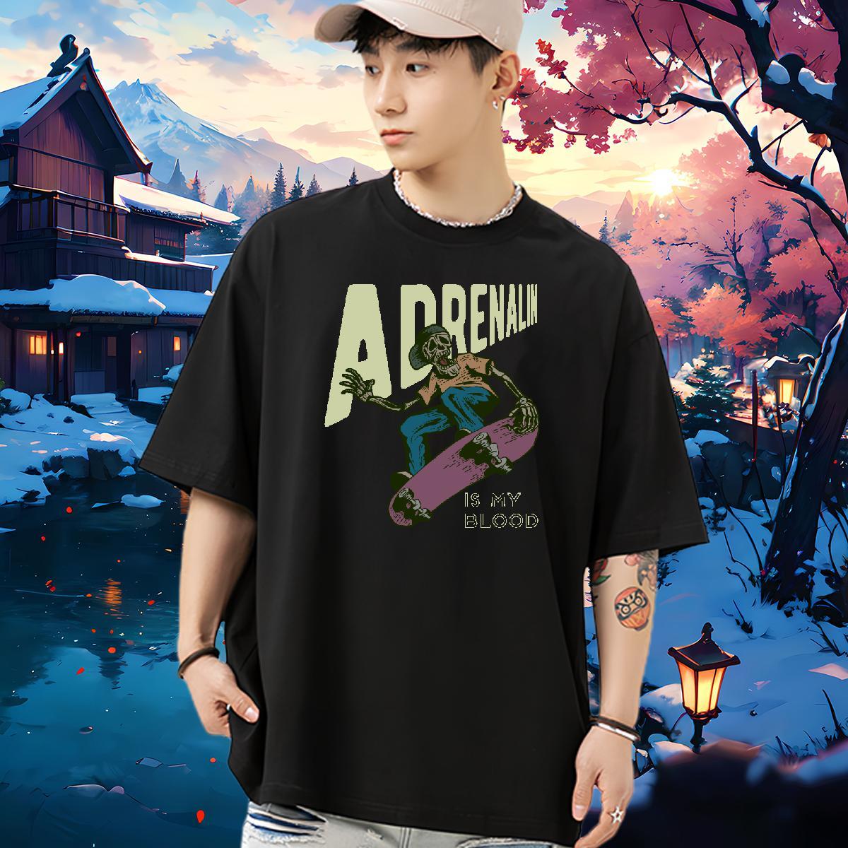 Cool T shirt 230g Pure Cotton skull Casual Oversized Round Neck Short Sleeve Men Tops Tees Fashion Designer Tops Shirt