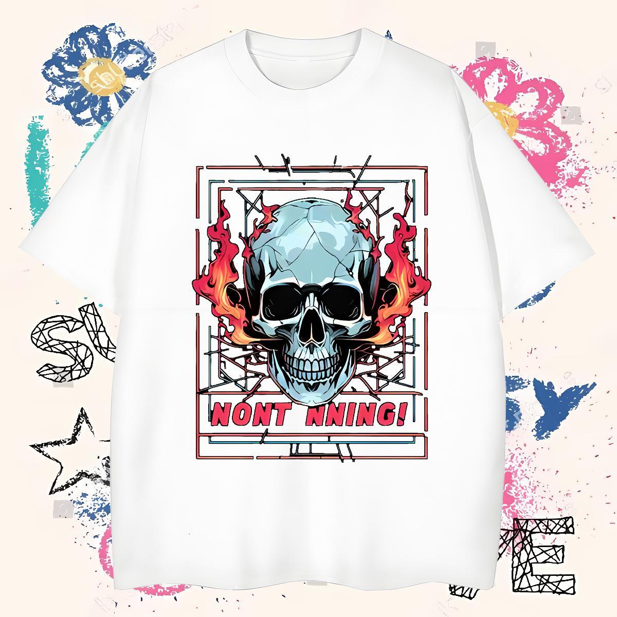 Loose Men T Shirts 100% Cotton 230g skull Casual Beach Customized Print Breathable Crew Neck Men Tops Tees Designer Fashion Top Tees
