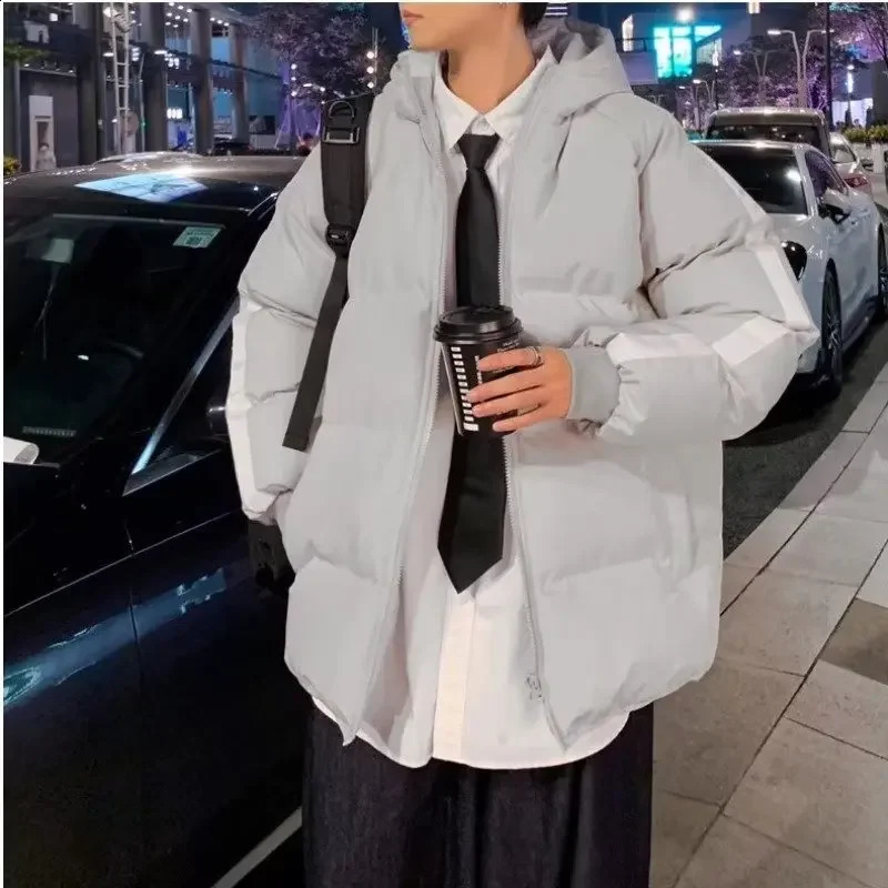 Thick wool lined hooded cotton coat jacket mens casual autumnwinter cartoon couple top pad 240822