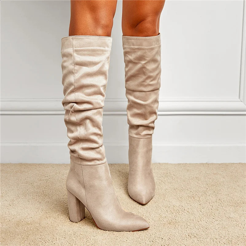 womens knee high boots 10cm high heels brown boots womens platform square heel stacked block shoe bag 240823