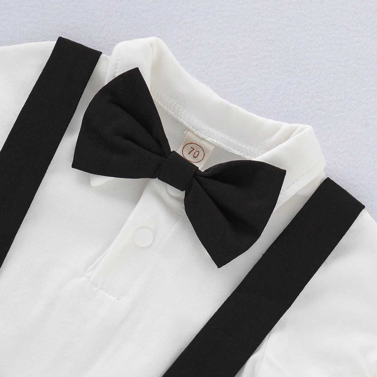 Mini Gentleman Outfit Newborn Baby Boy Formal Costumes Short Sleeve Shirt With Bow + Romper Short Pants Summer Fashion 2 Pcs Set W250218