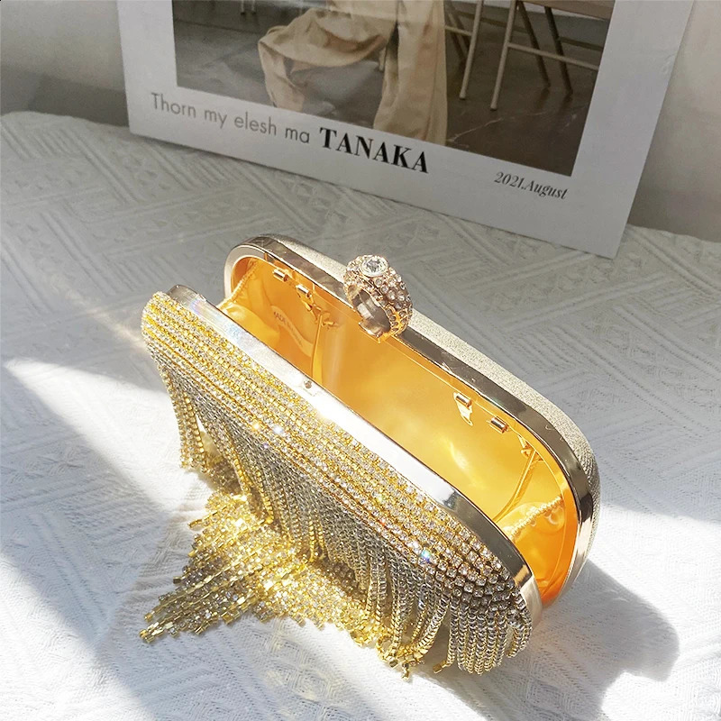 Fashion rhinestone wedding handbag womens clutch bag ring diamond tassel party 240823