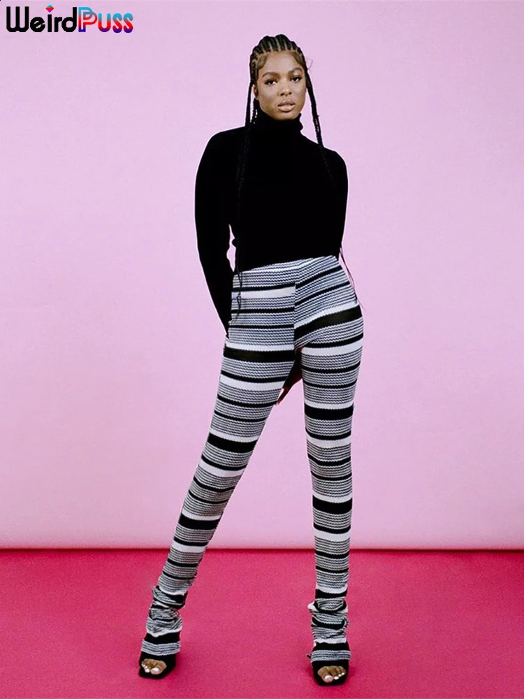 Weird Puss Colorful Striped Women Flare Pants Knitted Elastic Waist Skinny Summer Trendy Y2K Streetwear Daily Wild Bottoms 240823