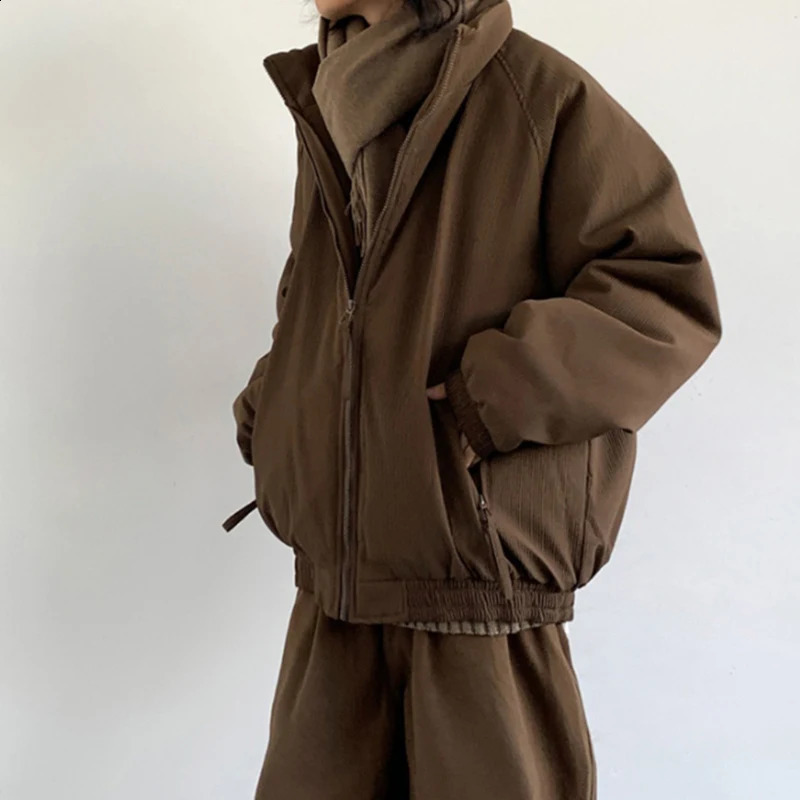 High quality winter apron jacket streetwear mens stand up collar womens hiphop couple park heavy 240822