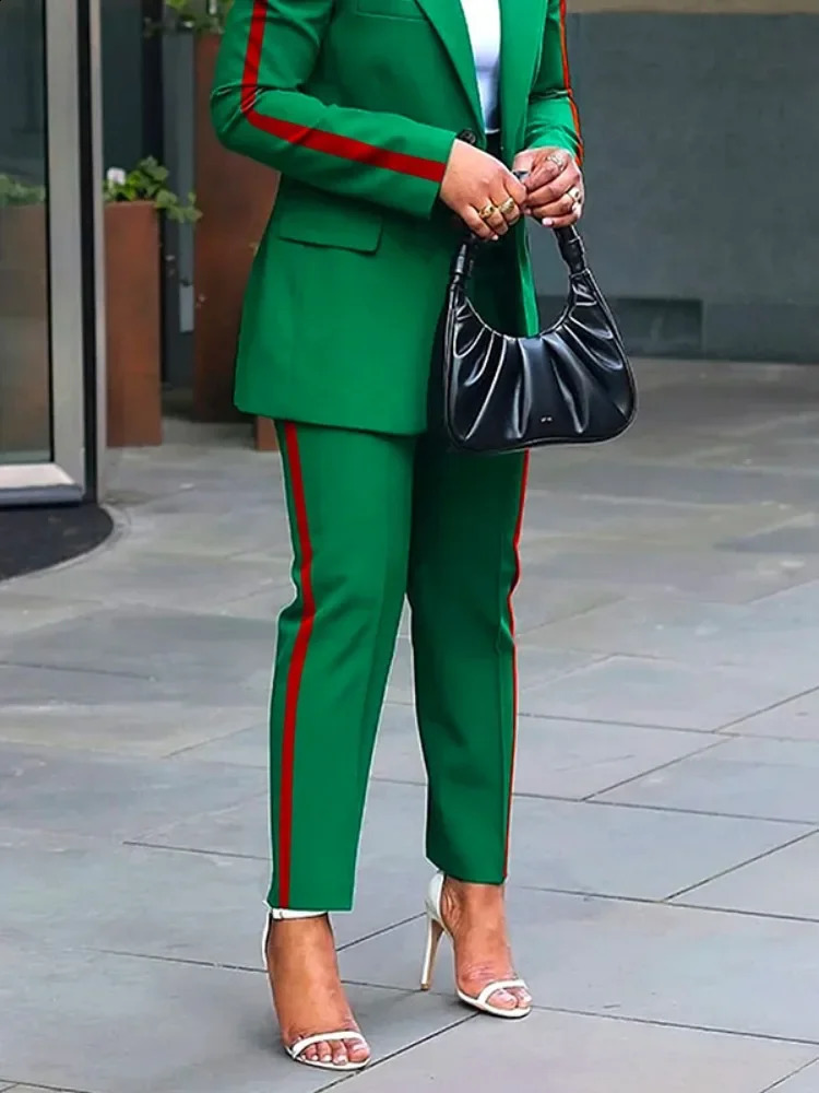 Onecozyday 2024 Autumn Womens Side Striped Jacket Set Long Sleeve Casual Jacket and High Waist Pencil Pants 240823