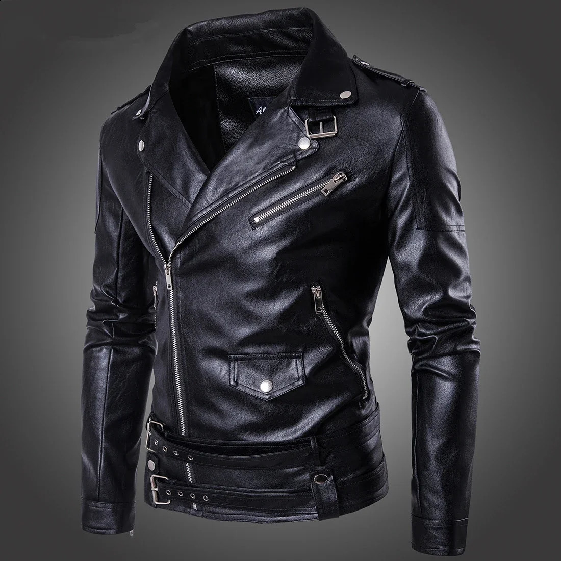 Moto Biker Leather Suede Outerwear Men Leather Jacket Slim Fit Motorcycle Jacket Zipper Casual Coat Spring Autumn Winter 240822