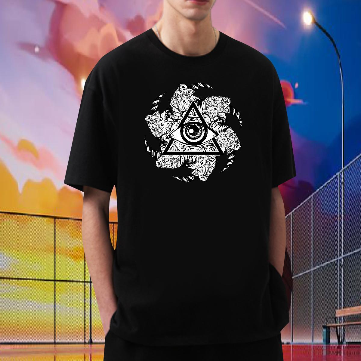 Classic T-Shirts for Men 230g Cotton eye of the devil Street wear Hip Hop DIY Printed Breathable Short Sleeve Tshirt for Man Woman Custom Tees Shirts