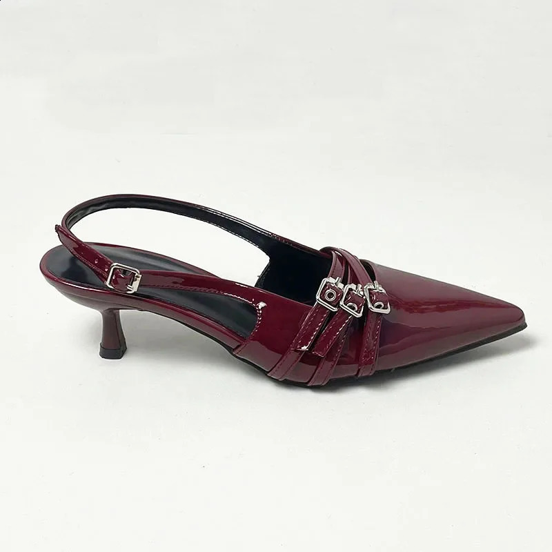 Large size womens Pointed shoe upper pump boots for women 2024 fashion metal buckle womens red shoes 240823