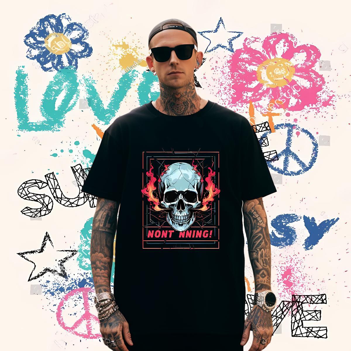 Loose Men T Shirts 100% Cotton 230g skull Casual Beach Customized Print Breathable Crew Neck Men Tops Tees Designer Fashion Top Tees