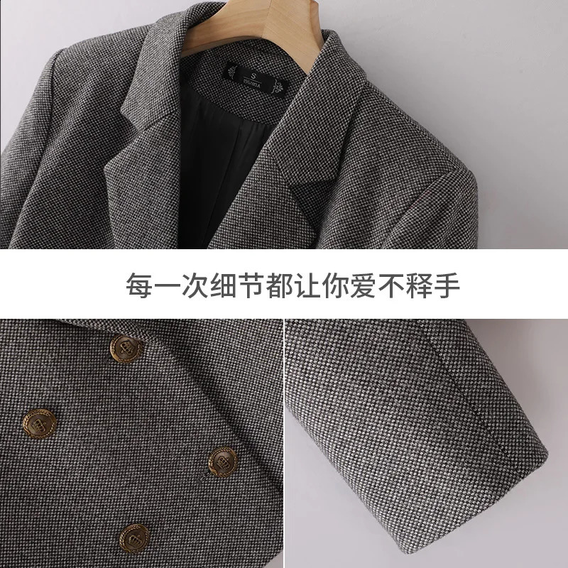 Autumn Winter Suit Womens Clothing Brown Gray Double Breasted Blazer Jacket And High Waist Long Skirt Two Pieces Sets 240823