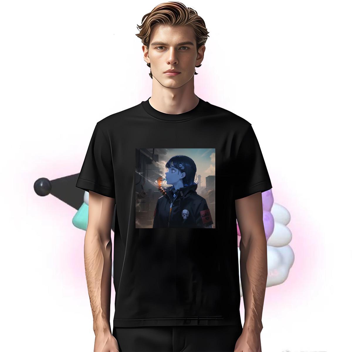 Free Shipping T shirt 230g 100% Cotton skull Daily Outfit Black White Breathable Short Sleeve Men Tops Tees Wholesale Polos
