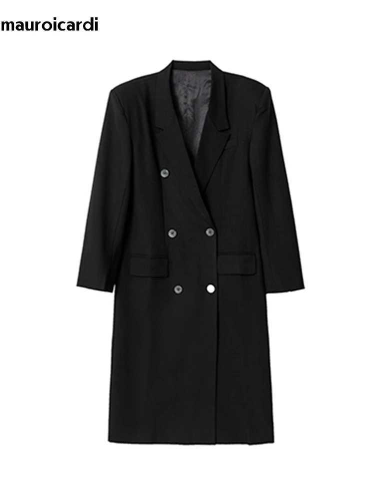 Mauroicardi Autumn Winter Long Loose Luxury Warm Soft Black Woolen Trench Coat Men Double Breasted Cool European Overcoat 2022 XJ250809