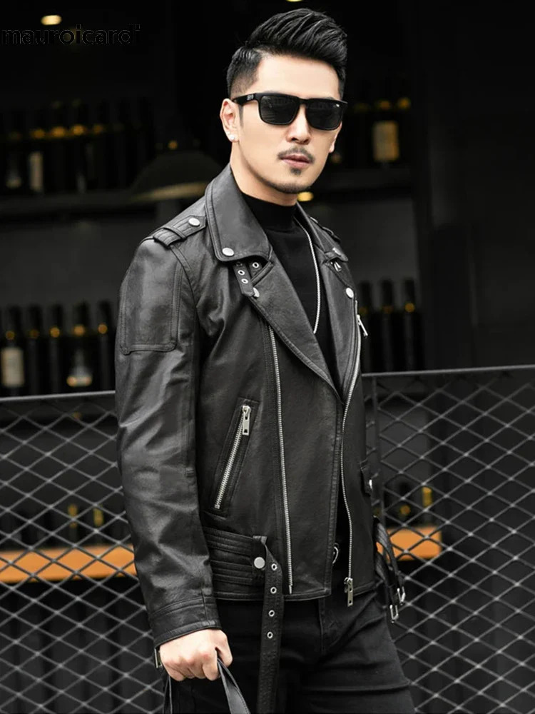 Moto Biker Leather Suede Outerwear Men Leather Jacket Slim Fit Motorcycle Jacket Zipper Casual Coat Spring Autumn Winter 240822