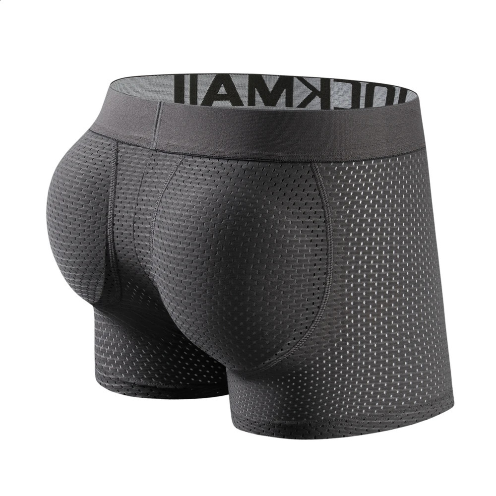 JOCKMAIL Mens Underwear Boxing Net with Hip Pad Elastic Truncks Enhancement 240822