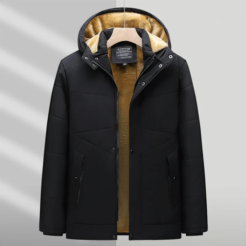 Winter Parka mens windproof wool thick fur coat solid hooded street jacket 240822
