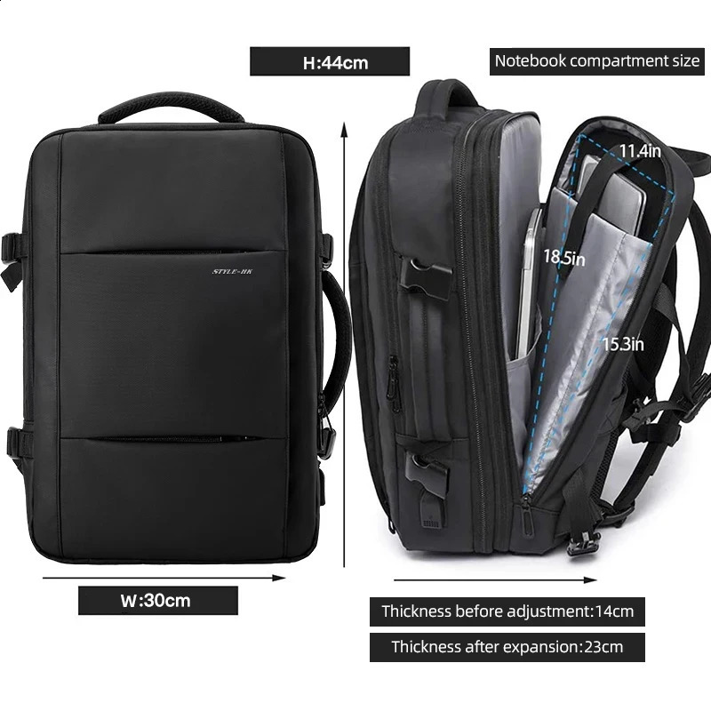 Heroic Knight Travel Men Business School Expandable USB Large Capacity 15.6 Laptop Waterproof Backpack Bag 240822CJ