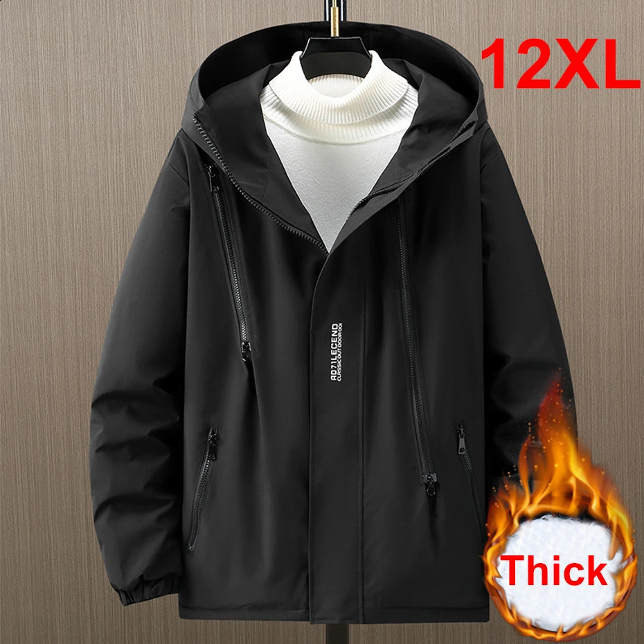 Black waterproof Parkas mens winter warm thick windproof jacket Plus size 10XL 12XL camping large 240822