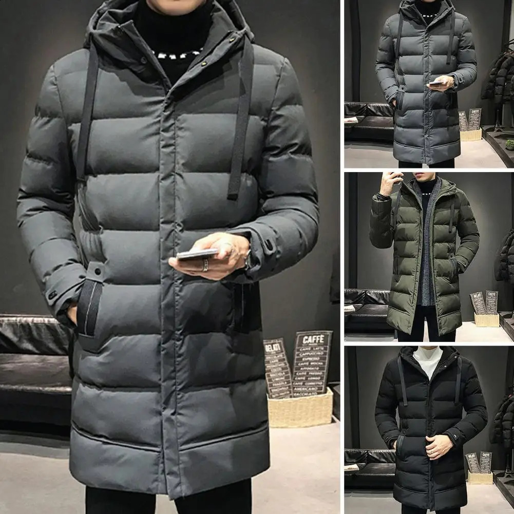 Windproof cotton coat high neck winter warmth mens hooded outdoor windproof 240822