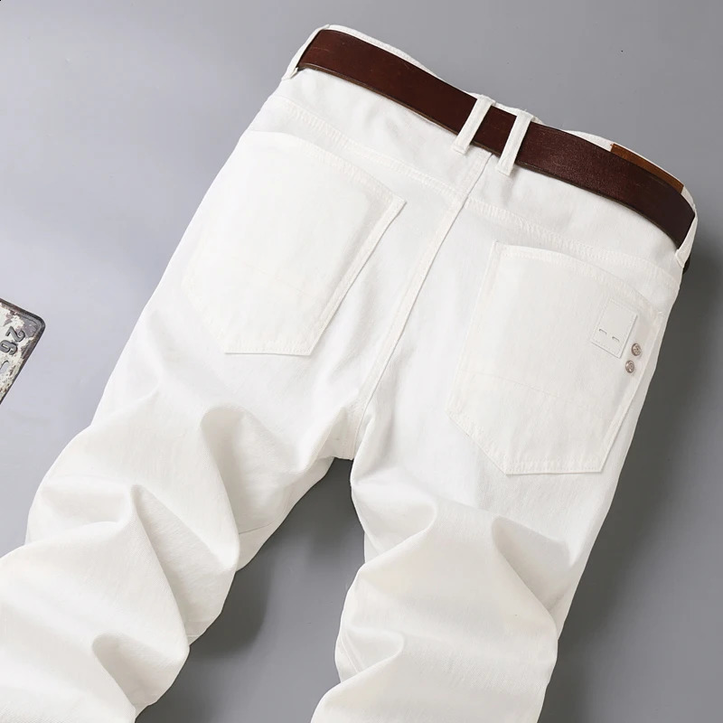 High quality casual denim jeans mens red yellow pink white solid color party pants fashionable four season straight plus size 240823