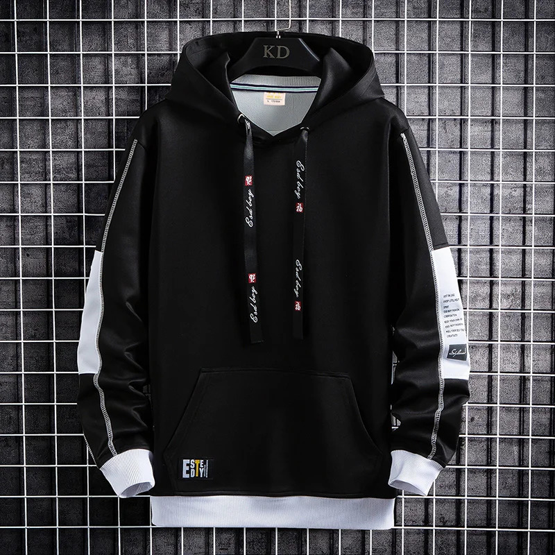 Spring Autumn Solid Mens Hoodies Outwear Casual Loose Hooded Sweatshirts Youth Harajuku Long Sleeve Pullovers Sports Tops Hoody 240823